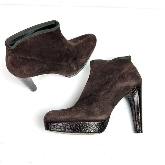 Stuart Weitzman Sockemup Platform Bootie High Heels Cola Brown Suede US 7,5 - Picture 9 of 15